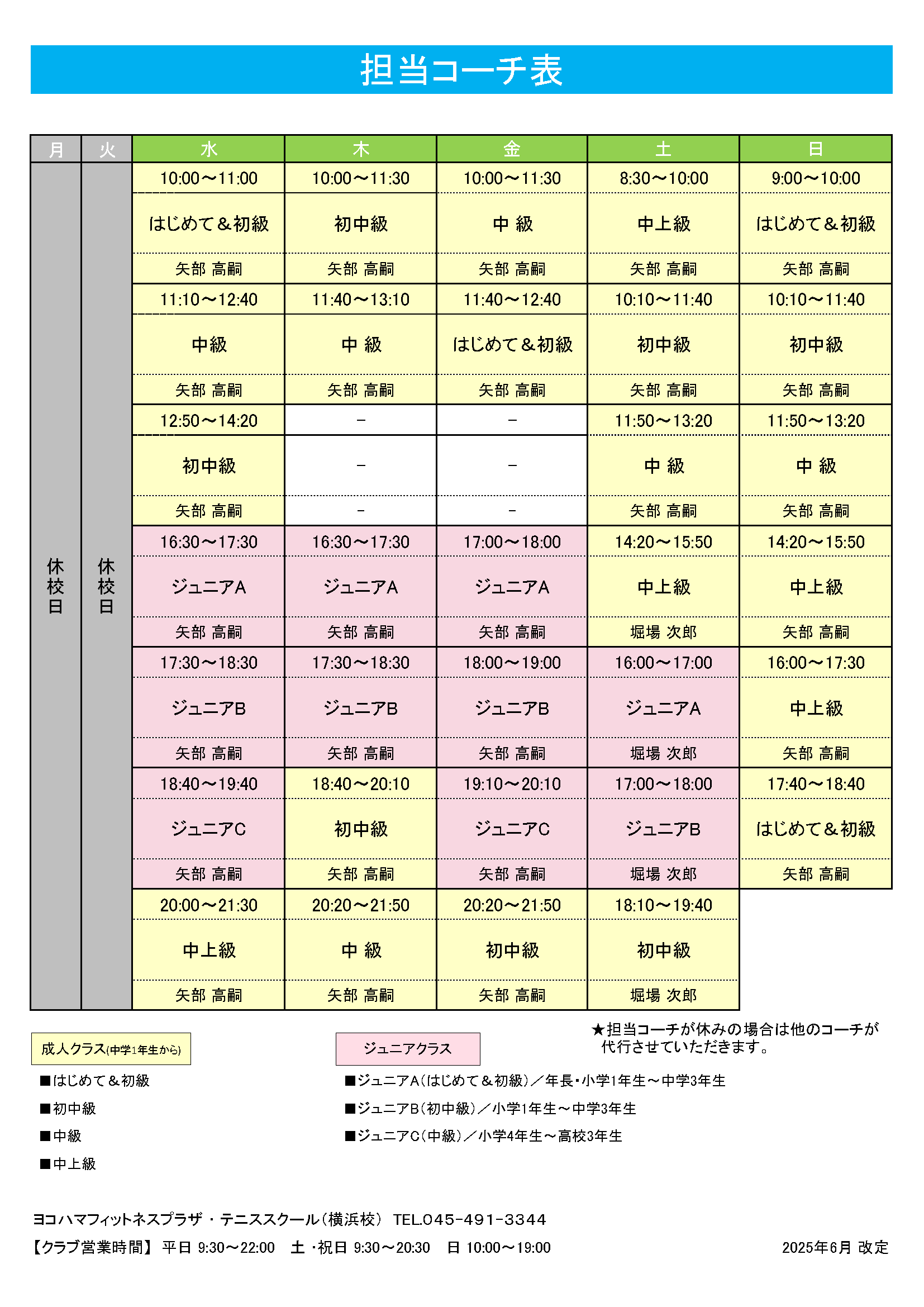 担当コーチ表